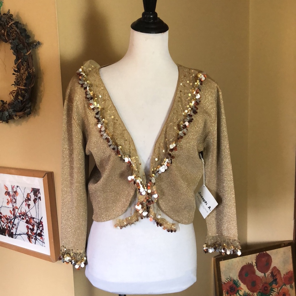Vtg JOSEPH A Paris-Lisbon-NY sz XL Metallic Topper Elegant Netting Sequin NEW
